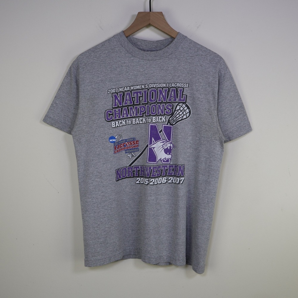 2007 Northwestern Womens Lacrosse National Champions Shirt Medium Gray